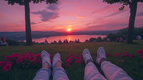 Relaxing Evening by the Lake with a Beautiful Sunset