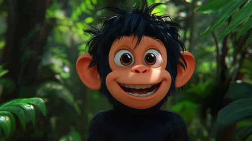 Smiling Cartoon Monkey in Forest