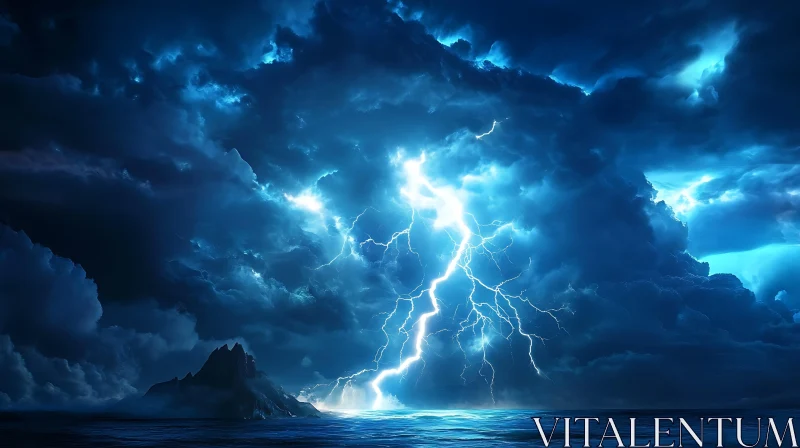 Stormy Sea with Lightning Strike