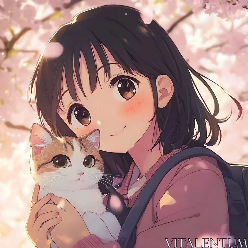 Cute Anime Scene with Girl and Cat