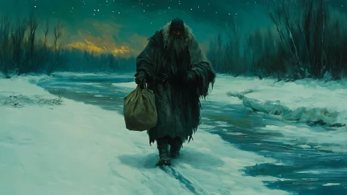 Solitary Figure in Winter Painting