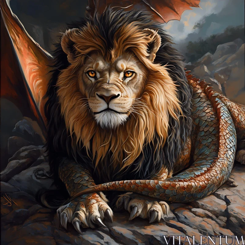Fantasy Lion-Dragon Hybrid AI Image