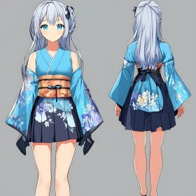 Anime Character in Floral Kimono