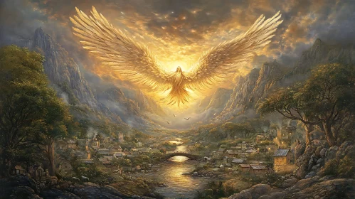 Golden Angel Above Quaint Village