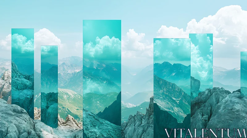 Abstract Mountain Landscape in Teal Tones AI Image