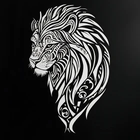 Monochrome Lion Illustration with Tribal Design