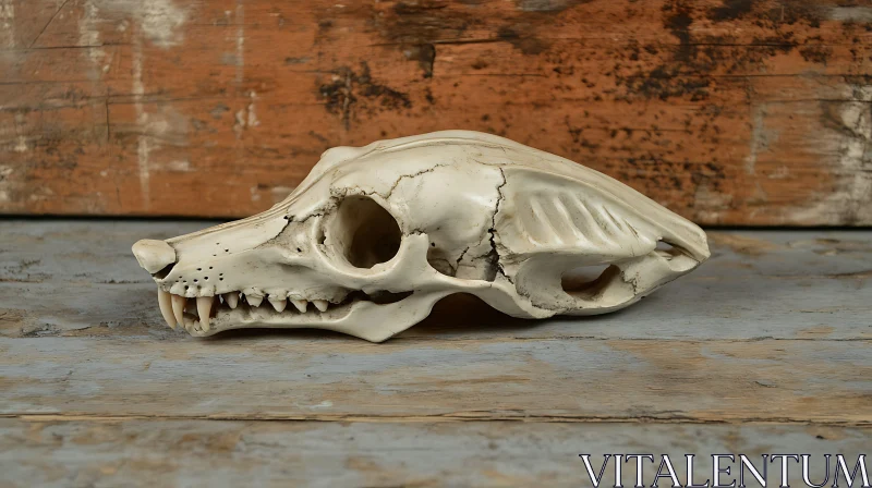 Weathered Skull on Wooden Surface