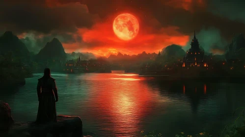 Moonlit Contemplation at Lakeside