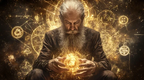 Mystical Wizard with Glowing Orb