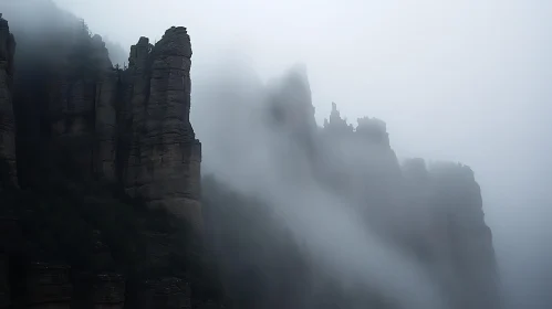 Ethereal Mountainscape in Dense Fog