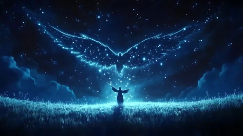 Angelic Figure Under Starry Wings