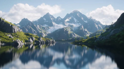 Serene Mountain Landscape with Reflections