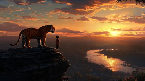 Sunset View with Tiger and Child