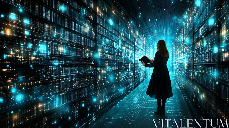 Woman in Futuristic Data Storage