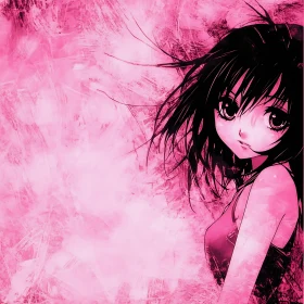 Anime Artwork of a Girl in Pink Background