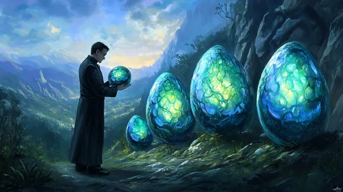 Magical Eggs and a Man Holding Orb