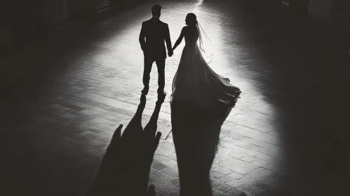 Monochrome Wedding Couple Holding Hands