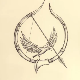 Artistic Sketch: Bird, Bow, and Arrow