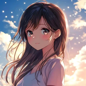 Anime Girl in Sunset Light