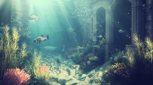 Sunken City with Swimming Fish