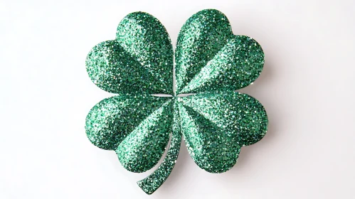 Green Glitter Shamrock on White Background