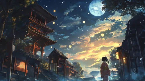 Serene Japanese Temple Night Scene