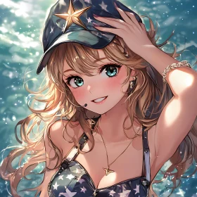 Starry-Eyed Anime Girl in a Stylish Hat
