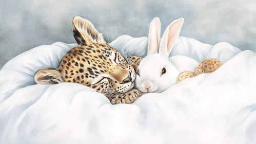 Leopard and Rabbit Sleeping Peacefully