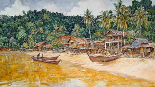 Peaceful Beach Village Art