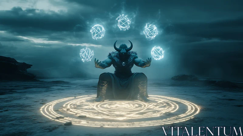 Mystical Minotaur in Deep Meditation AI Image