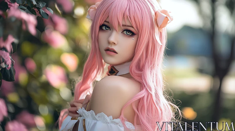 Enchanting Anime Cosplay in Floral Garden AI Image