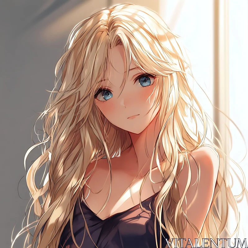 Serene Anime Girl with Blonde Hair AI Image