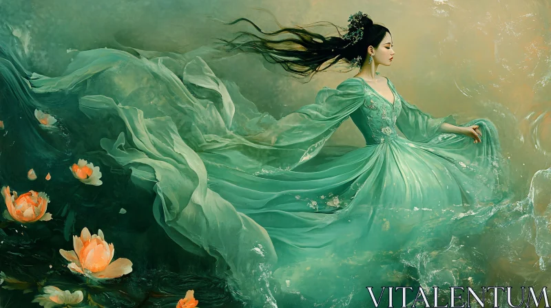 Dreamlike Surrealism: Elegant Lady in Green
