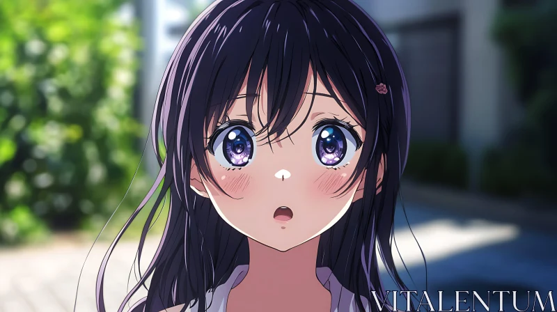 Astonished Anime Girl Outdoors