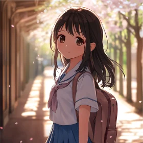 Anime Schoolgirl in Springtime
