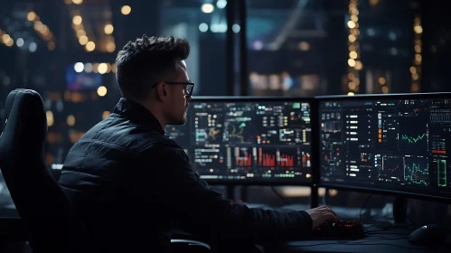 Man Analyzing Financial Data on Computer