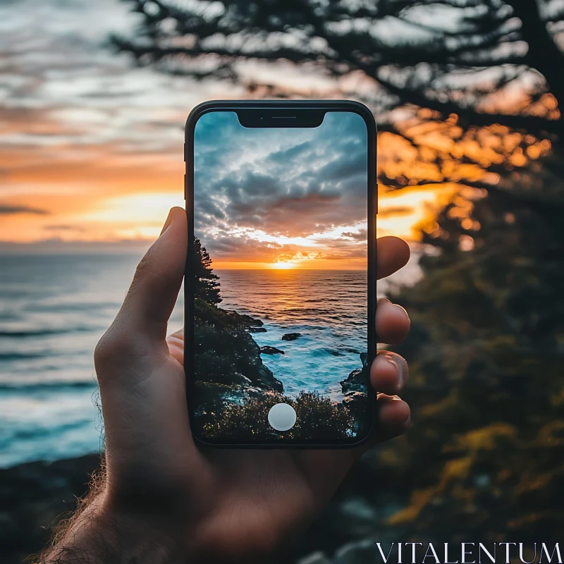Ocean Sunset Through a Phone Screen