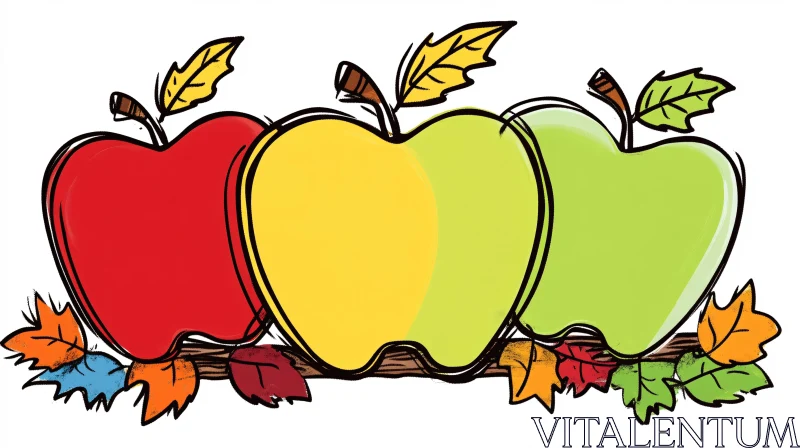 Three Apples on a Branch with Autumnal Foliage