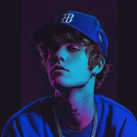 Stylish Portrait of Justin Bieber in Blue and Purple Light