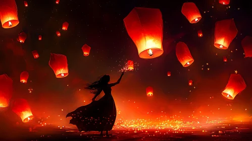 Floating Lanterns Night Scene