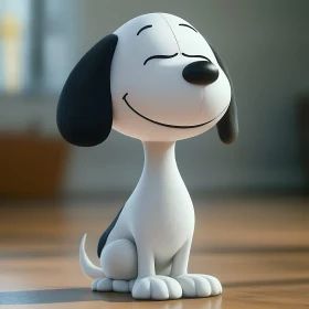 Cute Contented Dog Cartoon with Closed Eyes and Smile