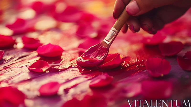 Floral Painting with Red Rose Petals