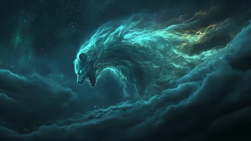 Astral Wolf in Cloudy Sky