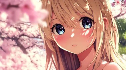 Serene Anime Character Amidst Cherry Blossoms