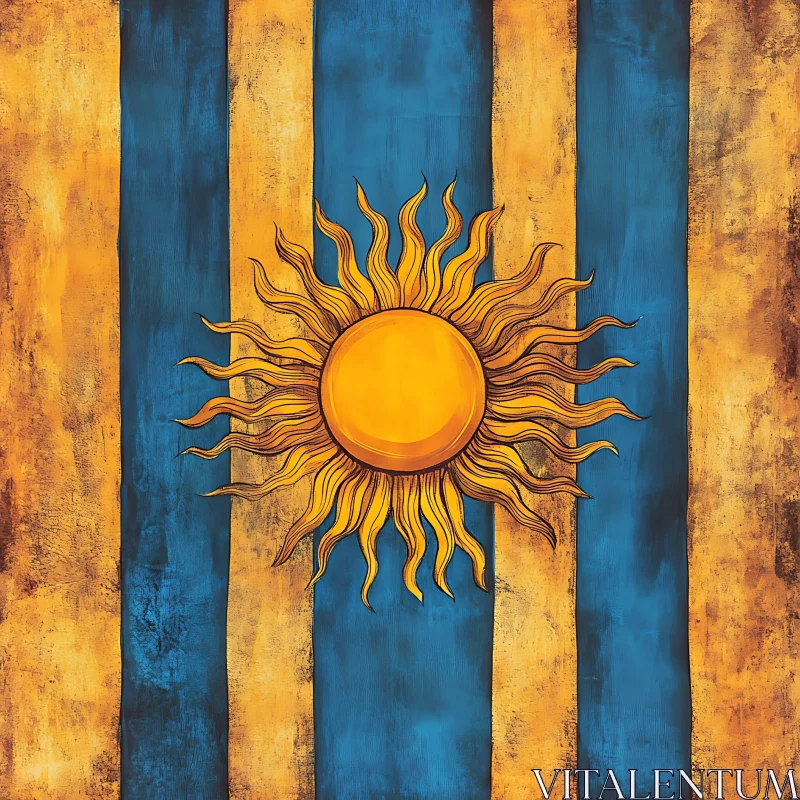 Abstract Sun with Blue and Gold Stripes