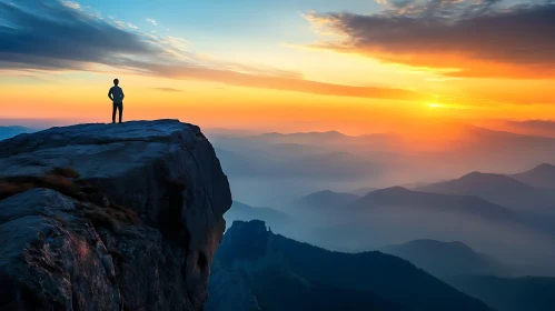 Silhouette on Mountain at Sunset
