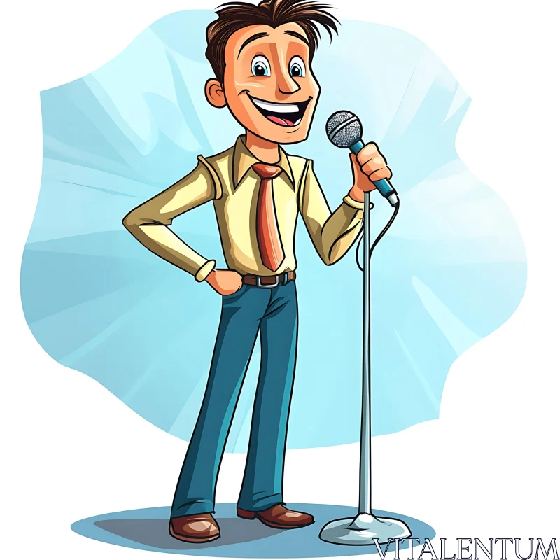 Animated Singer with Microphone Illustration