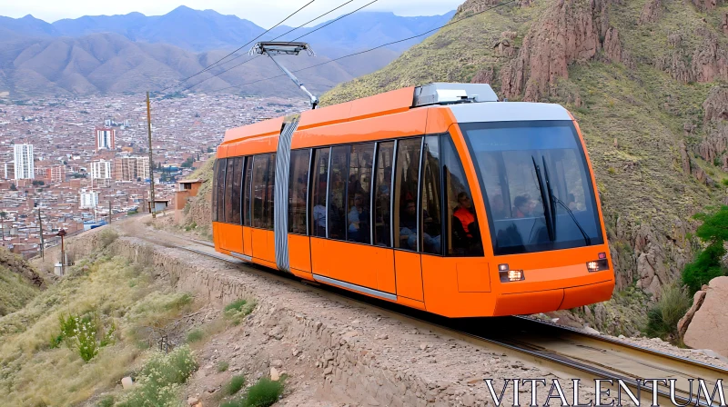 Orange Tramway Above Urban Landscape