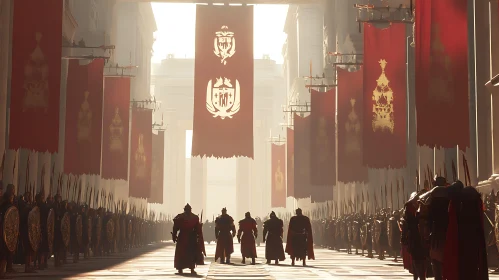 Avenue of Warriors with Crimson Banners