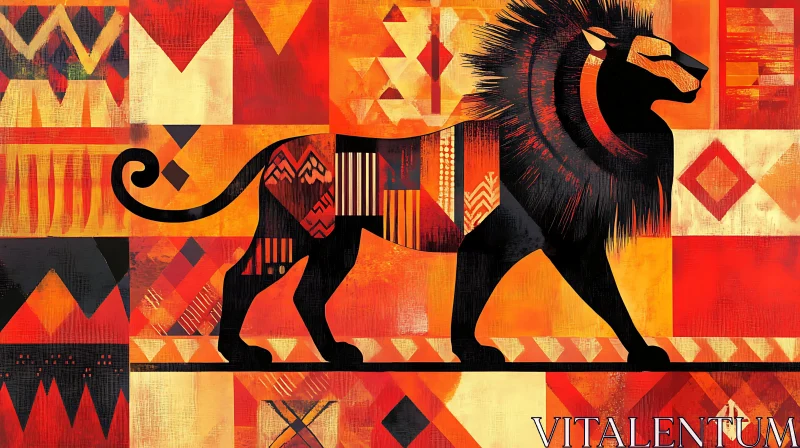 Geometric Lion: A Warm Abstract Composition